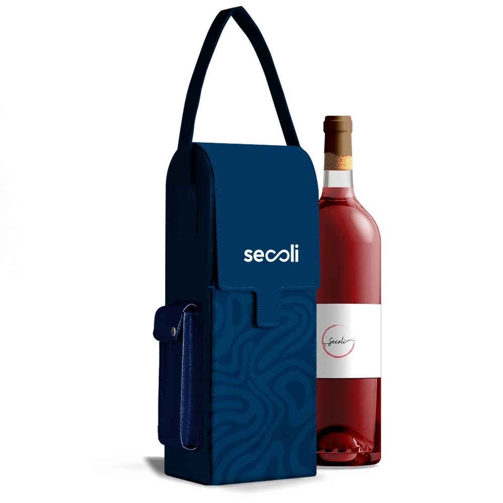Porta-vinho personalizado com alça e fechamento frontal